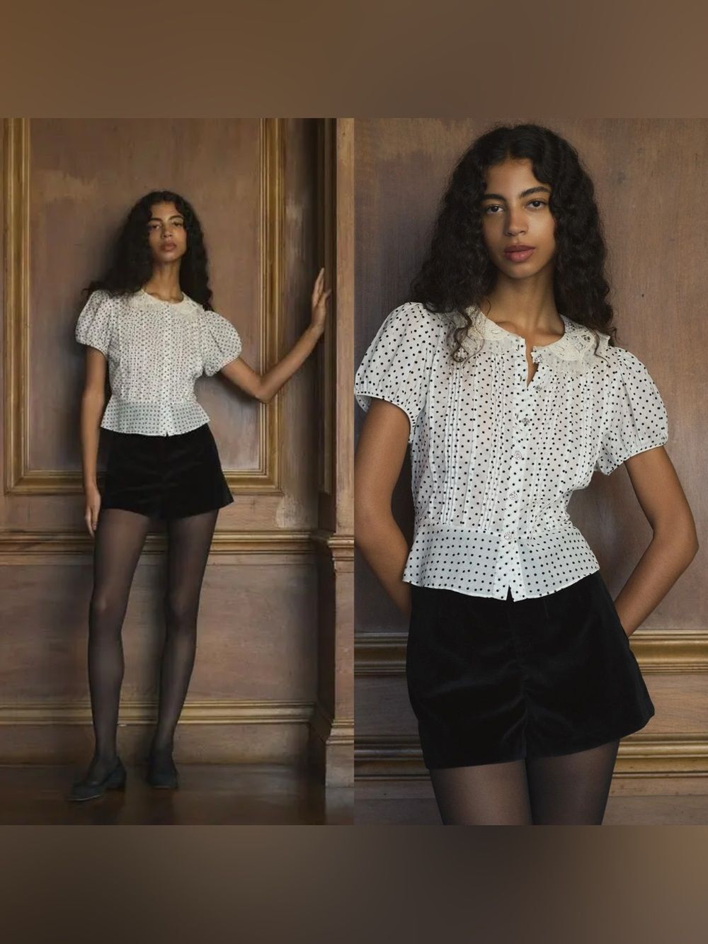 DOEN Oleta top in “Sea Salt” polka dot